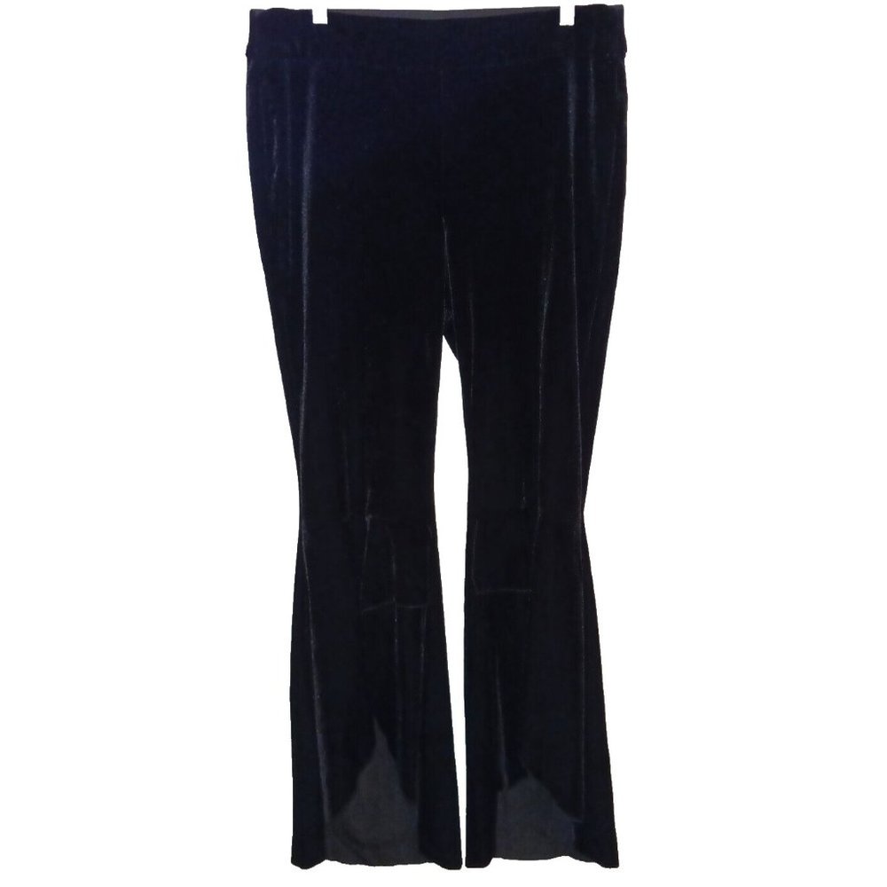 INC INTERNATIONAL CONCEPTS 12 Black Stretch Velvet Tiered Cuff Flare EW Pants